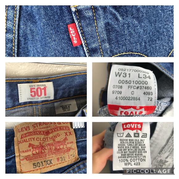 Levi's Mens 501 501XX Late 2000s Straight Leg Button Fly Blue Denim Jeans - Picture 13 of 13